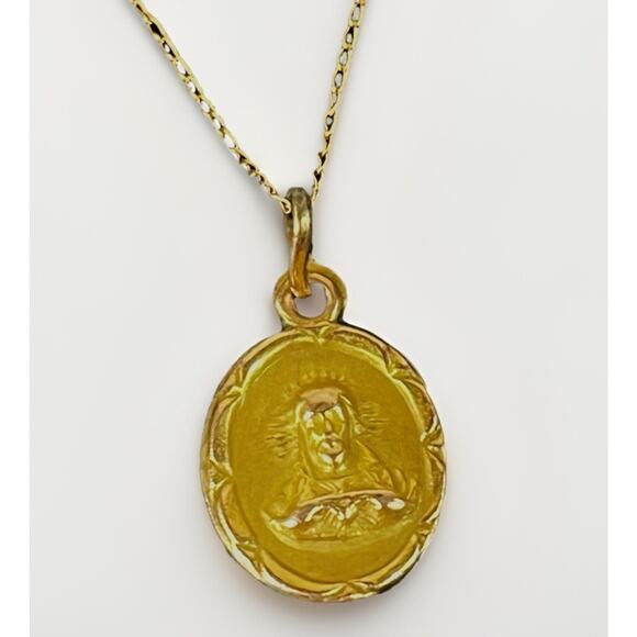 Dainty Jesus Christ Face Pendant 10k GF w 14k YELLOW GOLD Rope